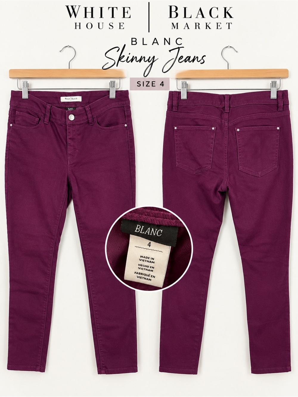 White House Black Market BLANC Purple Skinny Ankle Jeans Pants Size 4